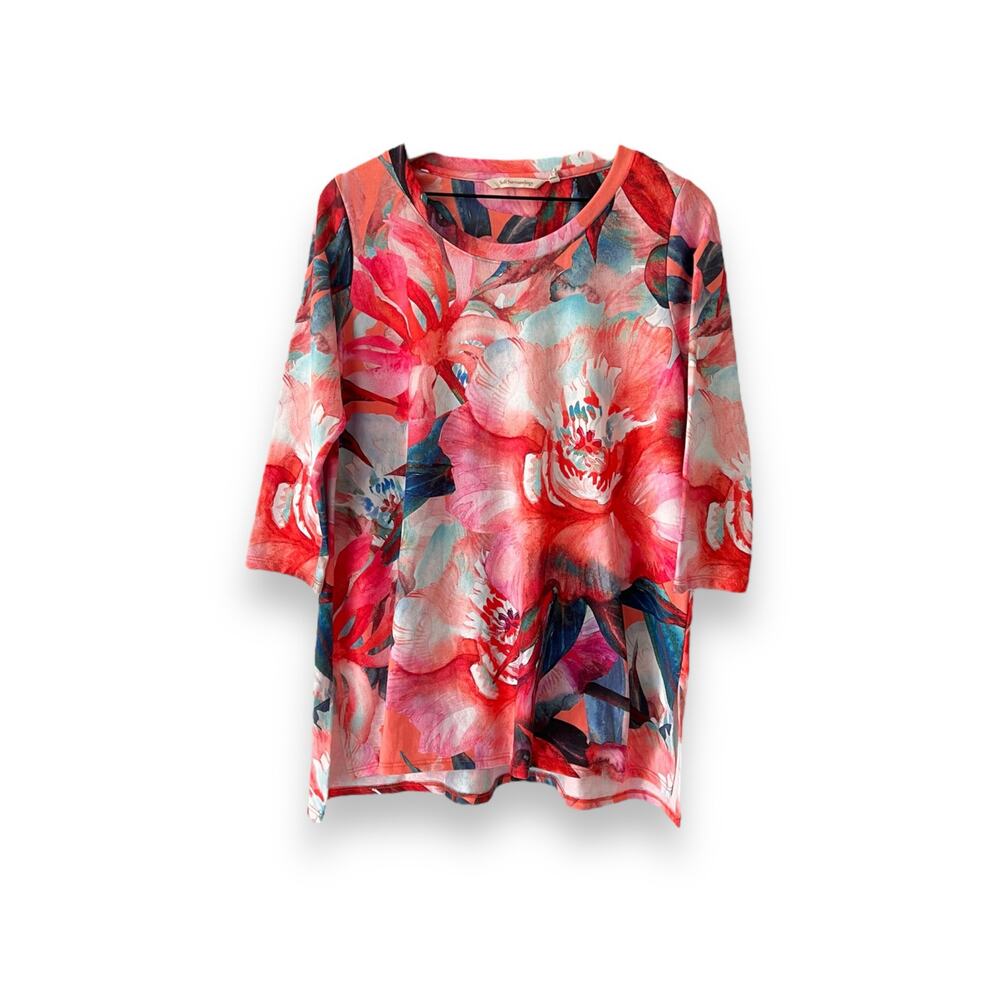 Soft Surroundings Color Watercolor Floral 3/4 Sleeve Sweater